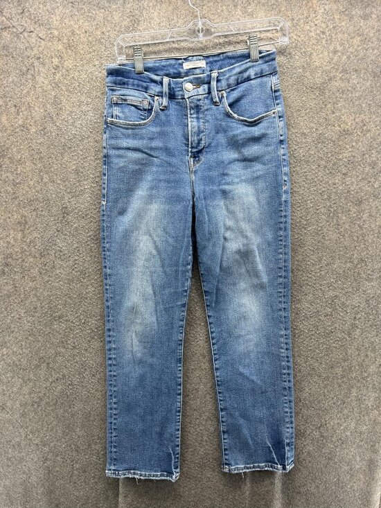Good American Denim - Good American Cropped Slim Jeans Womens 8/29 Blue Medium Wash 30x26 Raw Hem